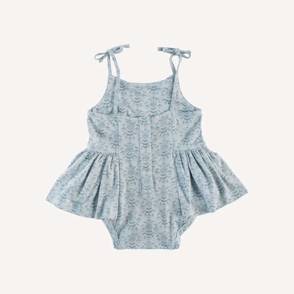 NWT Kate Quinn Blue Cornflower Folk Wallpaper Spaghetti Tie Strap Ballerina 0-3m - Picture 3 of 3